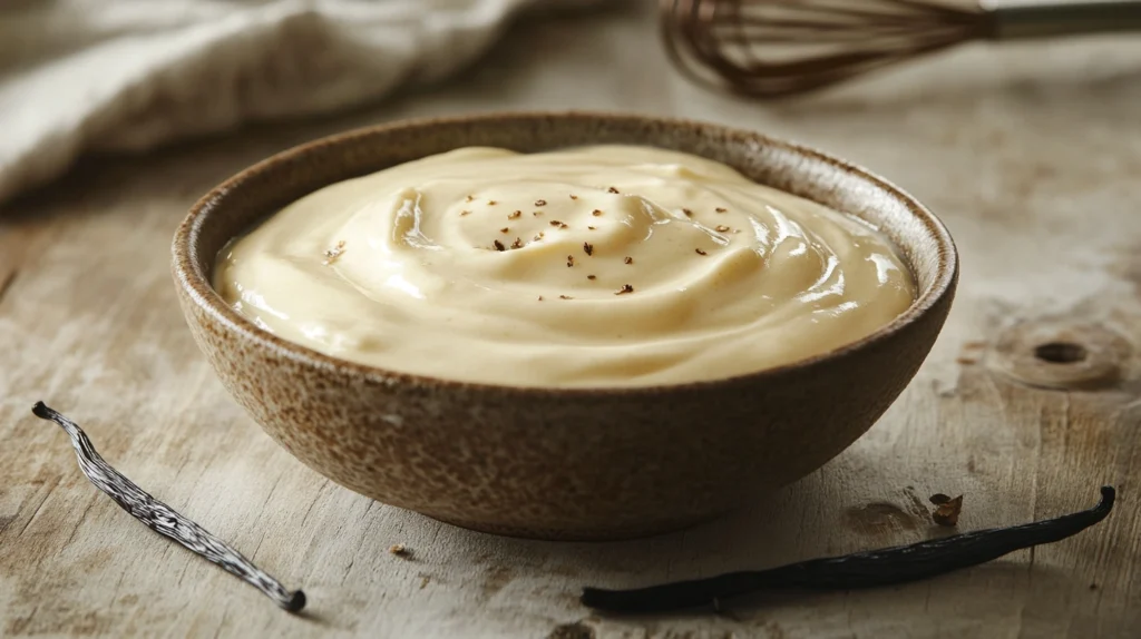 Smooth and creamy cream cheese filling in a bowl with a whisk