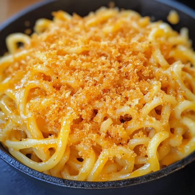 Cheesy cafeteria noodles variation with breadcrumbs