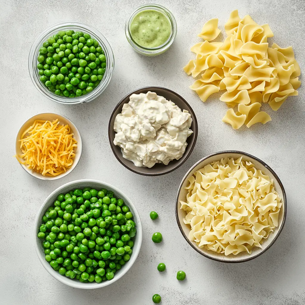 ingredients for easy tuna casserole on kitchen counter