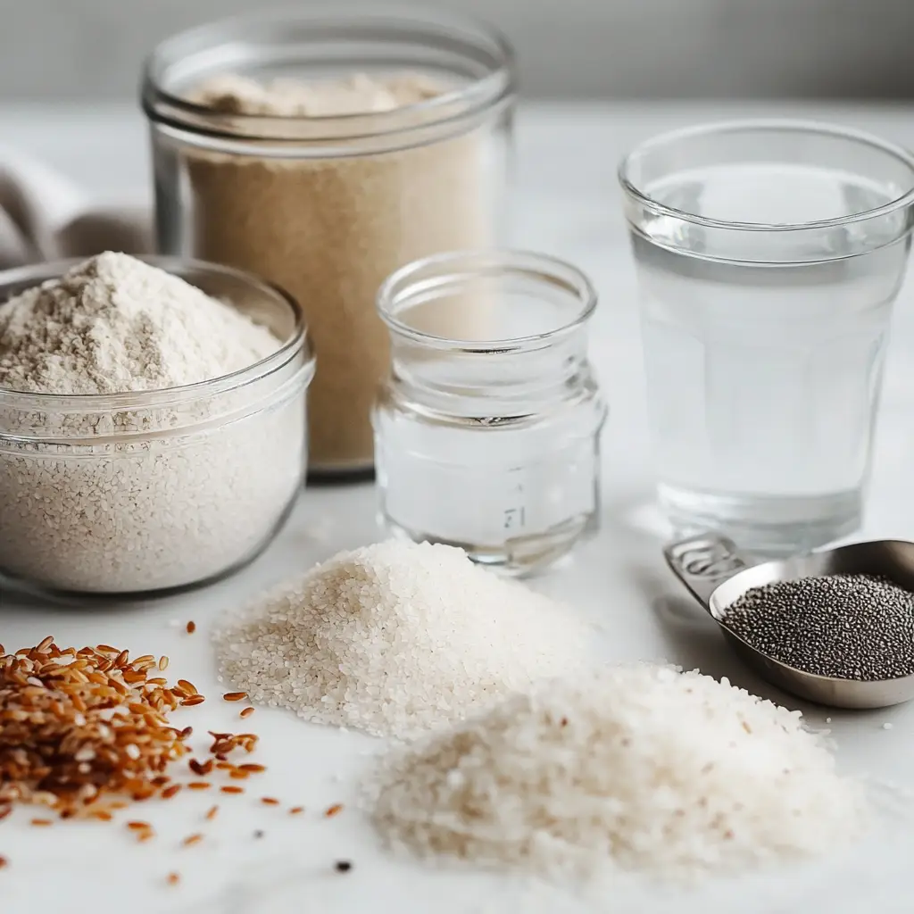 No knead gluten free bread ingredients close-up